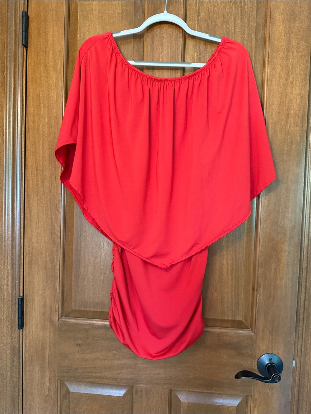 Women’s Red Off-Shoulder Bodycon Cascade Dress